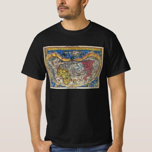ペーター・アピアンのアンティークハート型世界地図 1520年 Tシャツ (正面)