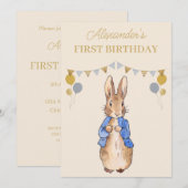 ペーター・ザ・ラビットの最初の誕生日をパーソナライズ 招待状 (正面/裏面)