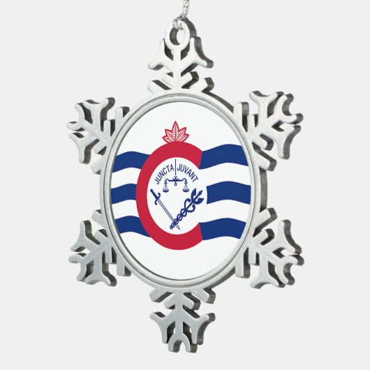 ペーター・スノーフレークオーナメントとシンシナティ国旗 スノーフレークピューターオーナメント (右)