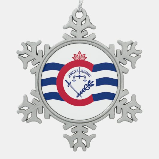 ペーター・スノーフレークオーナメントとシンシナティ国旗 スノーフレークピューターオーナメント (正面)