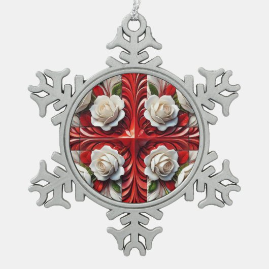 ペーター・スノーフレークオーナメントと英語バラ スノーフレークピューターオーナメント (正面)
