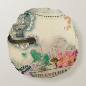 ペーパーぼろぼろの上品、フランスのな国、擦り切れたなヴィンテージルシュ ラウンドクッション (正面)