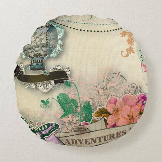 ペーパーぼろぼろの上品、フランスのな国、擦り切れたなヴィンテージルシュ ラウンドクッション (正面)