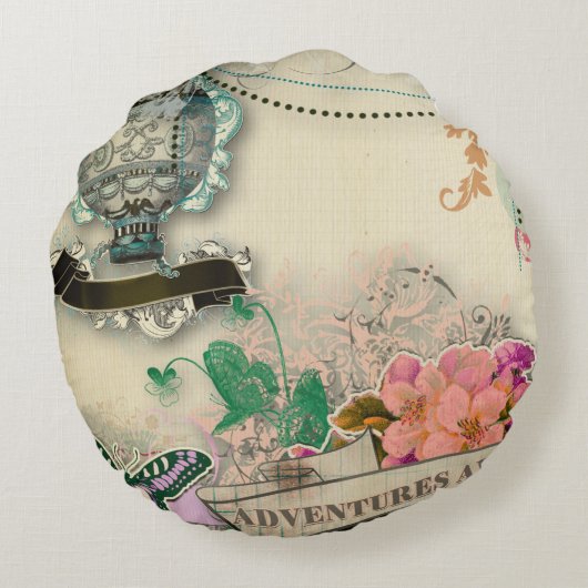 ペーパーぼろぼろの上品、フランスのな国、擦り切れたなヴィンテージルシュ ラウンドクッション (裏面)