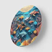 ペーパーアート おりがみ 海の生き物 シーン 3D ラウンド壁時計 (傾斜)