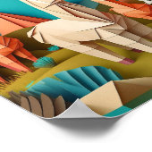 ペーパーアート オリガミ アルパカ シーン 3D ポスター (角)