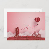 ペーパーカットカップル赤いバイド熱気球 ポストカード (正面/裏面)
