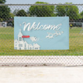 ペーパーカットサンタとトナカイ歓迎クリスマス 横断幕 (インサイチュ)