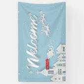 ペーパーカットサンタとトナカイ歓迎クリスマス 横断幕 (縦)
