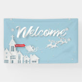 ペーパーカットサンタとトナカイ歓迎クリスマス 横断幕 (横)