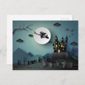 ペーパーカットハロウィーンハウス、魔女、墓地シーン ポストカード (正面/裏面)