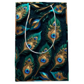 ペーパーカットピーコックの羽毛パターン ミディアムペーパーバッグ (正面)