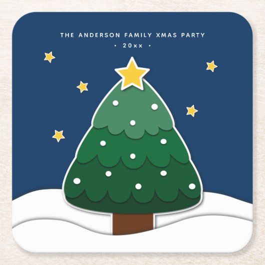 ペーパーカットモダンスタイルクリスマスツリークリスマスパーティー スクエアペーパーコースター (正面)