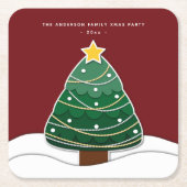 ペーパーカットモダンスタイルクリスマスツリークリスマスパーティー スクエアペーパーコースター (正面)