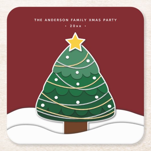 ペーパーカットモダンスタイルクリスマスツリークリスマスパーティー スクエアペーパーコースター (正面)