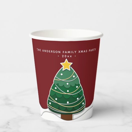 ペーパーカットモダンスタイルクリスマスツリークリスマスパーティー 紙コップ (裏面)