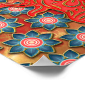 ペーパーカットラビットブルーレッド中国の金ゴールド新年 ポスター (角)