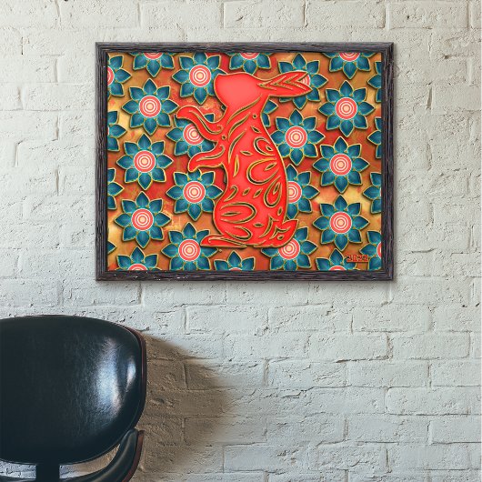 ペーパーカットラビットブルーレッド中国の金ゴールド新年 ポスター