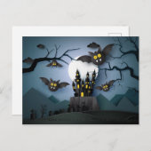 ペーパーカット幽霊のよく出る城とこうもり ポストカード (正面/裏面)