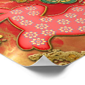 ペーパーカット花赤金ゴールド中国のうさぎ新年 ポスター (角)