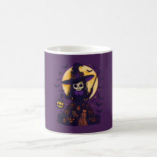ペーパーカット風の魔女のスケルトン フルムーン ハロウィーン スプーク コーヒーマグカップ