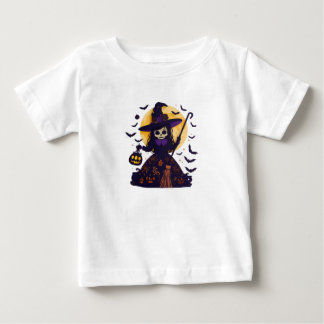 ペーパーカット ウィッチ スケルトン フルムーン ハロウィン スプーク ベビーTシャツ