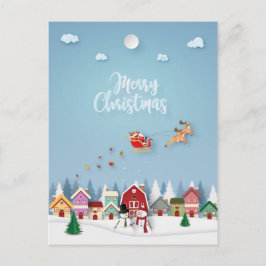 ペーパーカット サンタ 赤い納屋 雪だるま クリスマス ポストカード