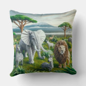 ペーパークラフトのサファリ動物の緑の風景芸術 クッション (裏面)
