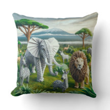 ペーパークラフトのサファリ動物の緑の風景芸術