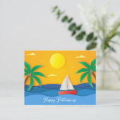 ペーパークラフト 夕焼けの海 帆船 ポストカード (スタンド正面)