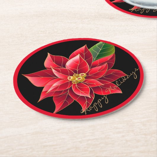 ペーパークリスマスのコースターの幸せな休日のポインセチア ラウンドペーパーコースター (アングル)
