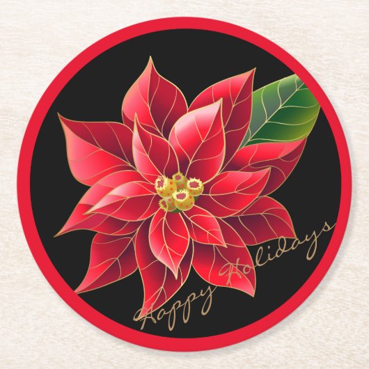 ペーパークリスマスのコースターの幸せな休日のポインセチア ラウンドペーパーコースター (正面)