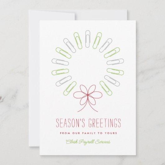 ペーパークリップリースビジネスホワイトクリスマス シーズンカード (正面)
