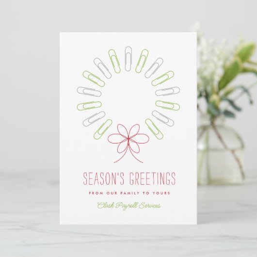 ペーパークリップリースビジネスホワイトクリスマス シーズンカード (スタンド正面)