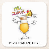 ペーパーコースター- PINA COLADAのレシピのカクテルの芸術 スクエアペーパーコースター (正面)