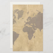 ペーパースタイルの世界地図のコーヒー 便箋 (正面/裏面)
