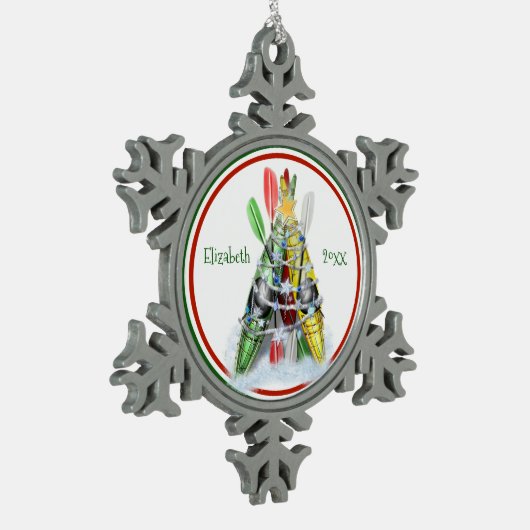 ペーパーソナライズされたターのカヤックのクリスマスの装飾 スノーフレークピューターオーナメント (左)