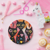 ペーパープレート バレンタインデー 猫 赤いハート (パーティー)