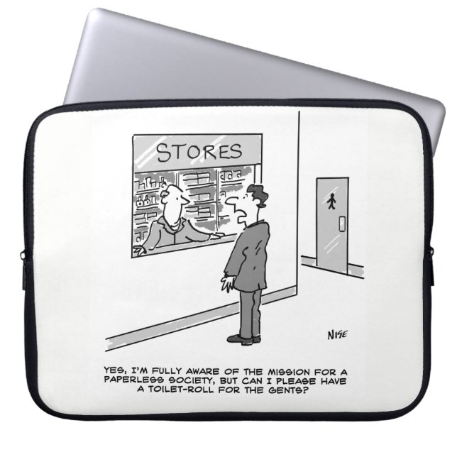 ペーパーレス社会。トイレが欲しい転が人 ラップトップスリーブ (正面)