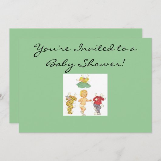 ペーパー人形のベビーシャワーの招待状 招待状 (正面/裏面)