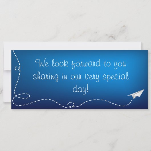 ペーパー平らなFlyinの搭乗券の結婚式招待状 招待状 (裏面)