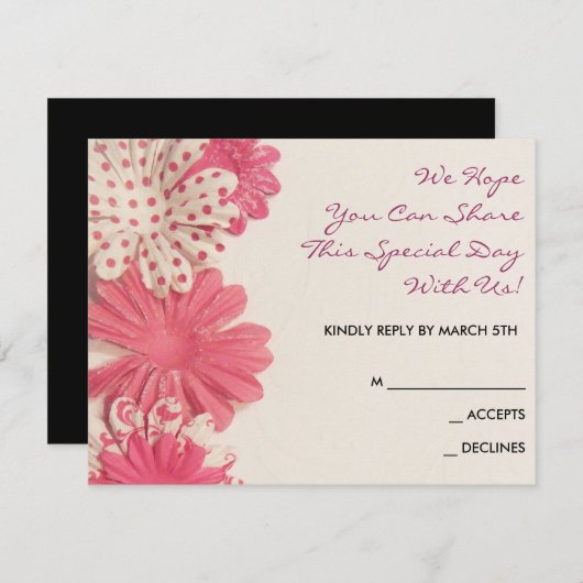 ペーパー花のピンクのバルミツワーの招待状の応答 出欠カード (正面/裏面)
