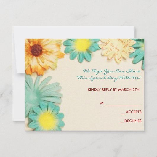 ペーパー花の水のバルミツワーの招待状の招待 出欠カード (正面)