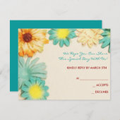 ペーパー花の水のバルミツワーの招待状の招待 出欠カード (正面/裏面)