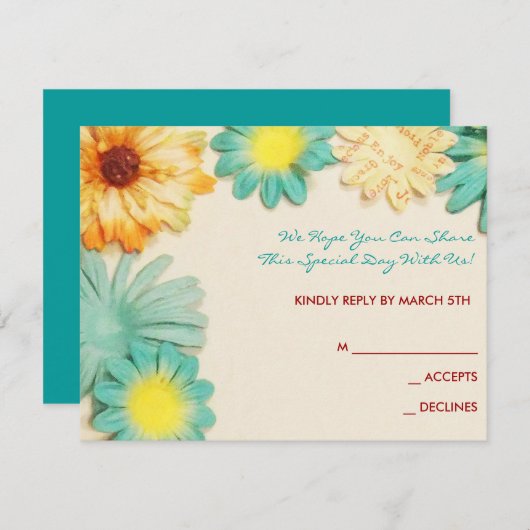 ペーパー花の水のバルミツワーの招待状の招待 出欠カード (正面/裏面)