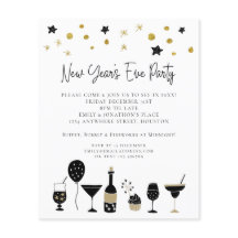 ペーパー |カクテル金ゴールドブラックニューイヤーイブ招待状
