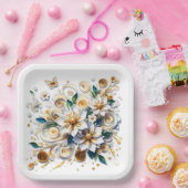 ペーパー キュリングの花と蝶 ペーパープレート (パーティー)