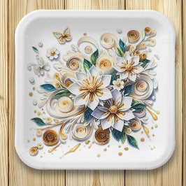 ペーパー キュリングの花と蝶 ペーパープレート