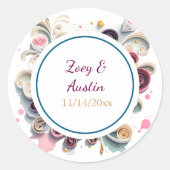 ペーパー キュリング フラワー エレガント パーソナライズド ラウンドシール (正面)