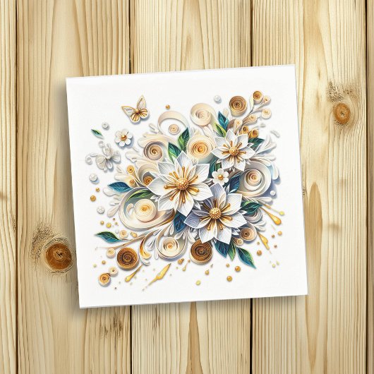 ペーパー・クイリングの花と蝶 スタンダードカクテルナプキン